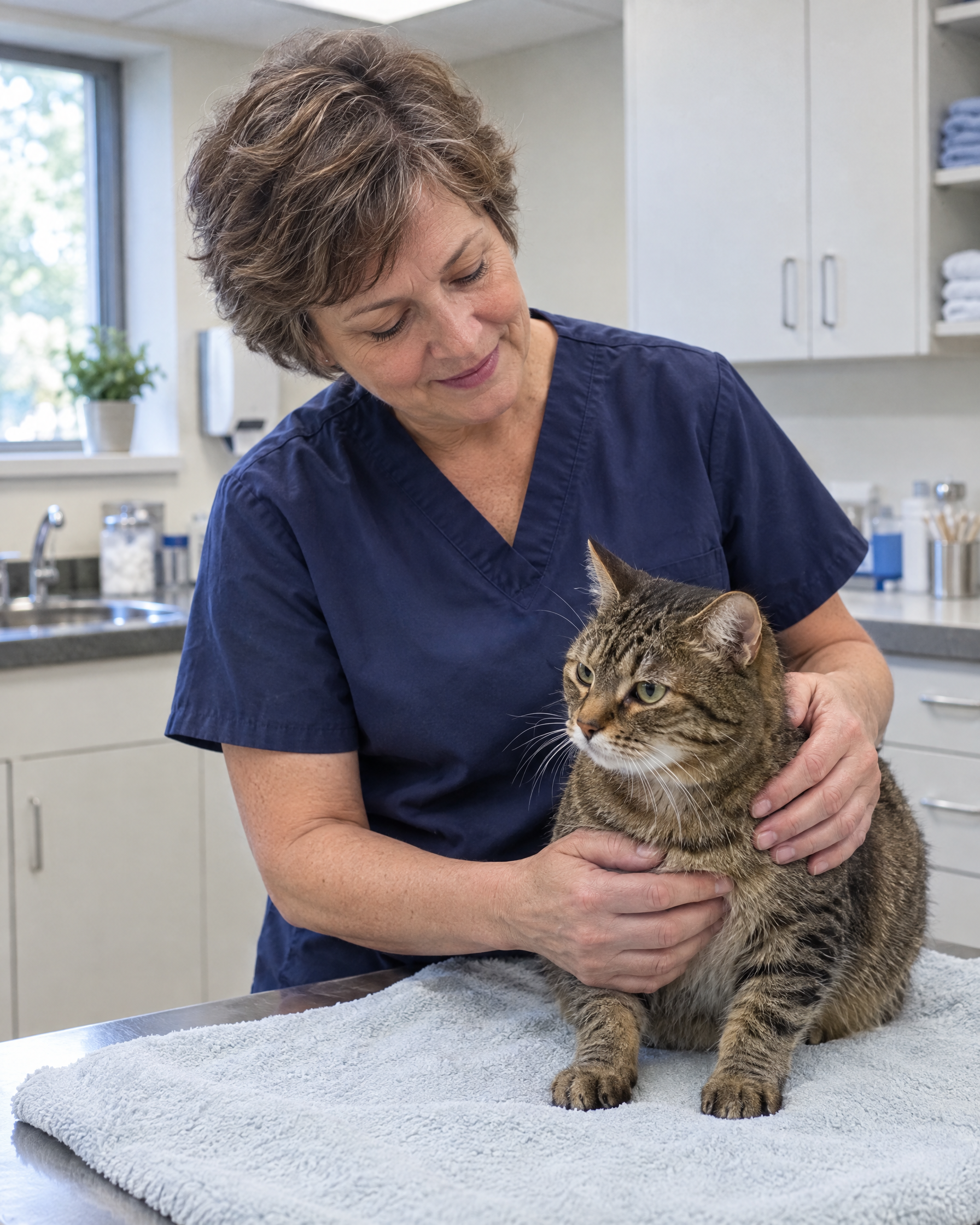 Illustration of a cat in a veterinary consultation